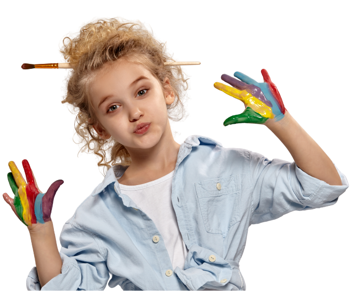 Girl with colourful painted hands