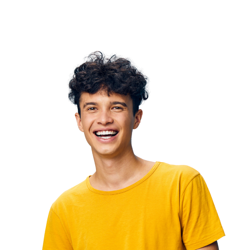 Smiling young man in a yellow shirt