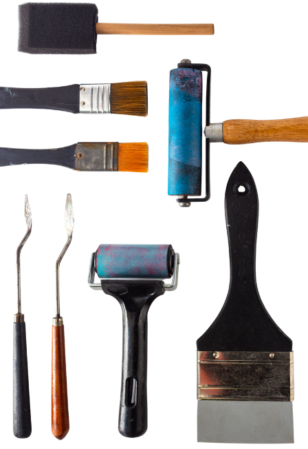 Art brushes, rollers, and printmaking tools